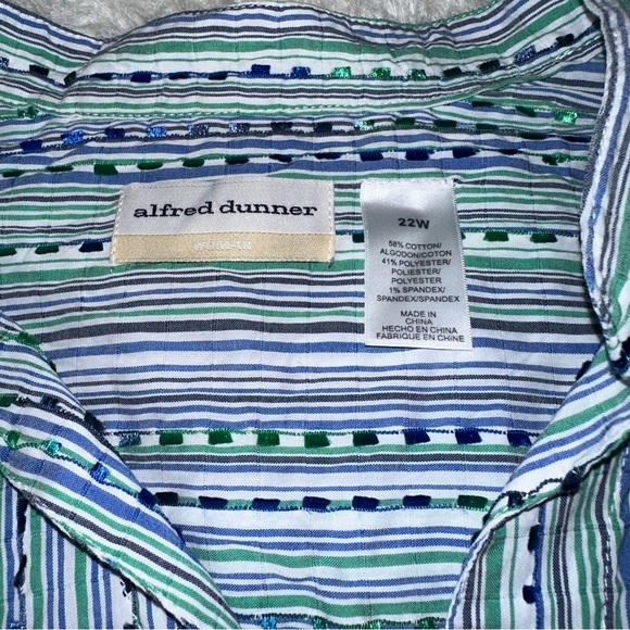 Alfred Dunner NWT button down striped shirt green blue 22w plus size - Picture 11 of 11